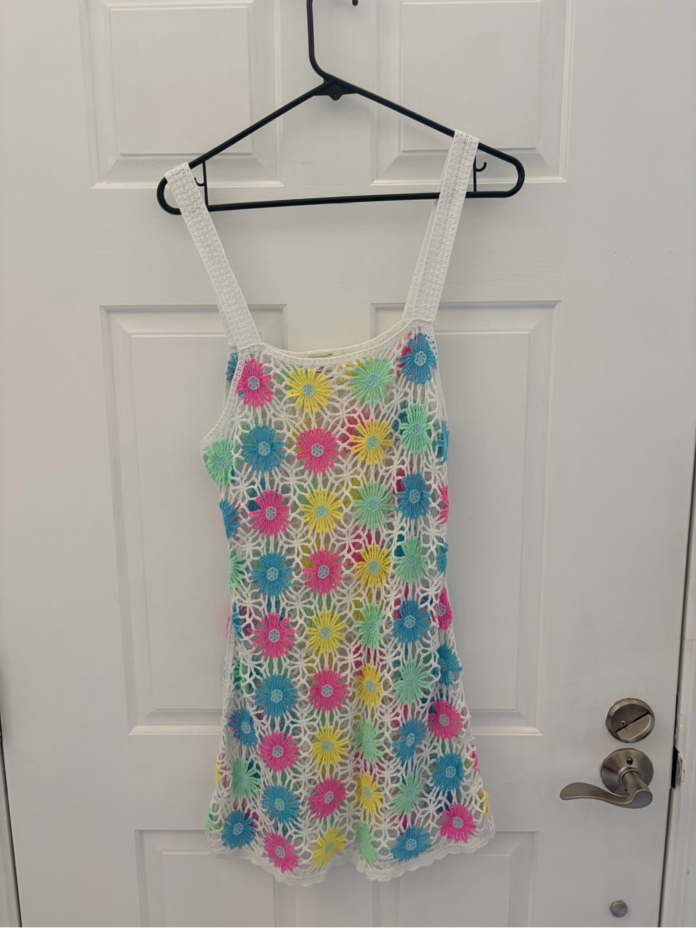 No Boundaries White Crochet Cover-Up with Pastel Floral Accents